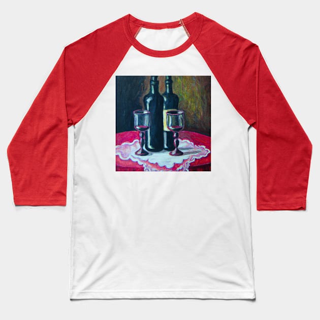 Wine Bottles with Glasses Baseball T-Shirt by Starbase79